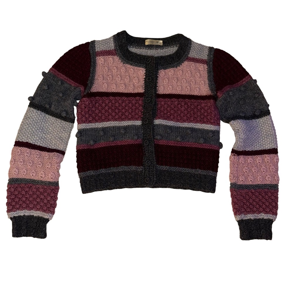 Chunky Knit Cardigan Striped‎ Colorblock Button Front Long Sleeve Small